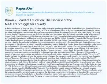 Essay on Brown V. Board of Education: the Pinnacle of the NAACP’s Struggle for Equality