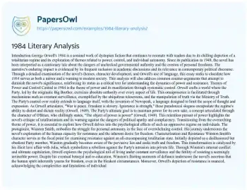 Essay on 1984 Literary Analysis