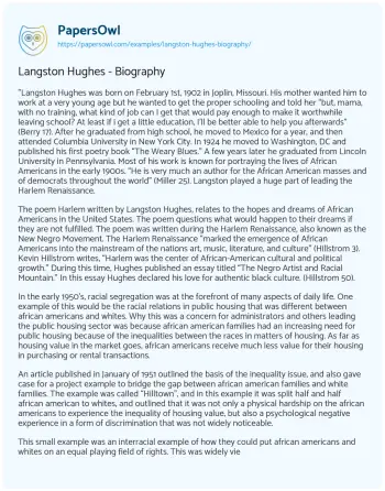 Essay on Langston Hughes – Biography