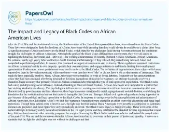 Essay on The Impact and Legacy of Black Codes on African American Lives