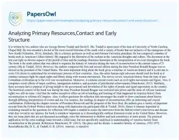 Essay on Analyzing Primary Resources,Contact and Early Structure