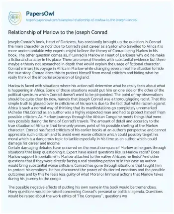 Essay on Relationship of Marlow to the Joseph Conrad