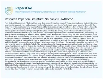 Essay on Research Paper on Literature: Nathaniel Hawthorne