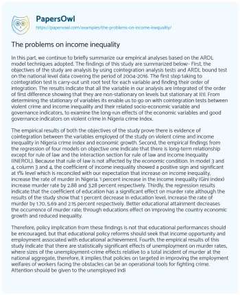 Essay on The Problems on Income Inequality