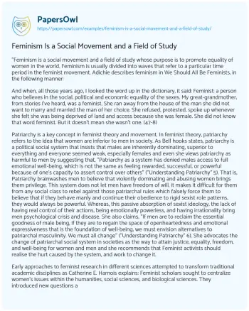 Essay on Feminism is a Social Movement and a Field of Study