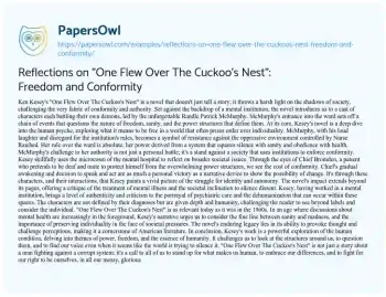 Essay on Reflections on “One Flew over the Cuckoo’s Nest”: Freedom and Conformity