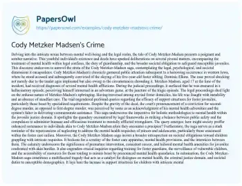 Essay on Cody Metzker Madsen’s Crime