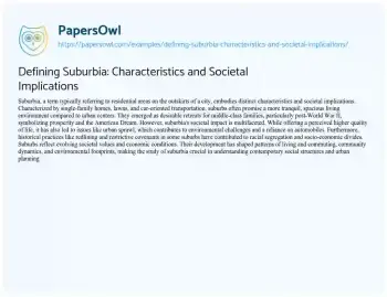 Essay on Defining Suburbia: Characteristics and Societal Implications