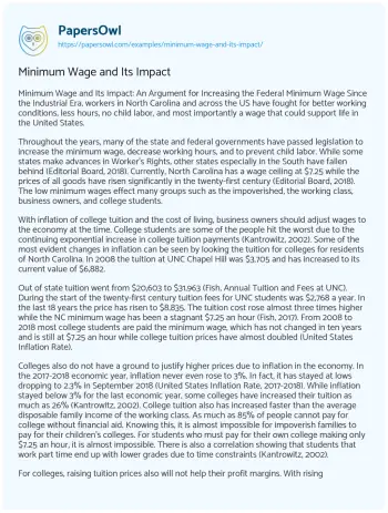 Essay on Minimum Wage and its Impact