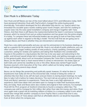 Essay on Elon Musk is a Billionaire Today