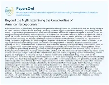 Essay on Beyond the Myth: Examining the Complexities of American Exceptionalism