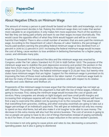 Essay on About Negative Effects on Minimum Wage