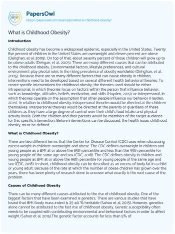 Essay on What is Childhood Obesity?