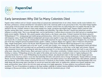 Essay on Early Jamestown why did so Many Colonists Died