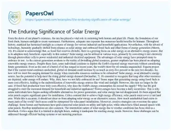 Essay on The Enduring Significance of Solar Energy