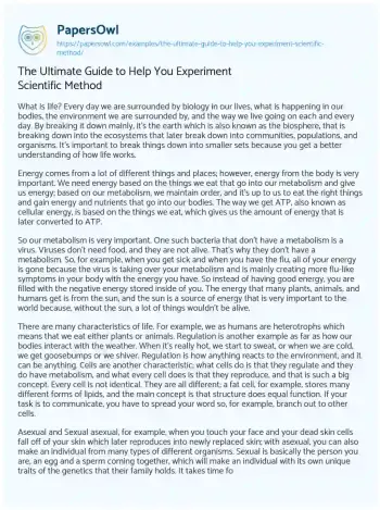 Essay on The Ultimate Guide to Help you Experiment Scientific Method