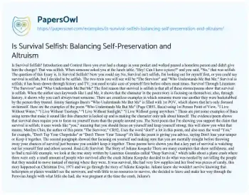 Essay on Is Survival Selfish: Balancing Self-Preservation and Altruism