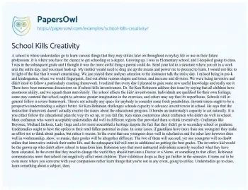 Essay on School Kills Creativity