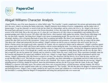 Essay on Abigail Williams Character Analysis