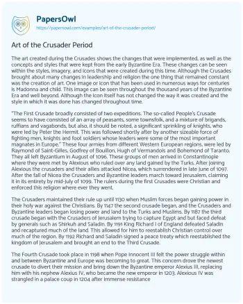 Essay on Art of the Crusader Period