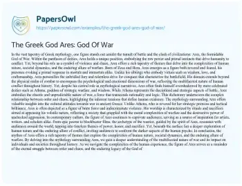 Essay on The Greek God Ares: God of War