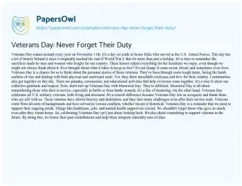 Essay on Veterans Day: Never Forget their Duty