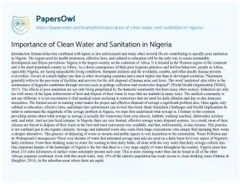 Essay on Importance of Clean Water and Sanitation in Nigeria