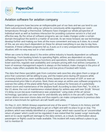 Essay on Aviation Software for Aviation Company