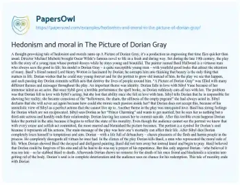 Essay on Hedonism and Moral in the Picture of Dorian Gray