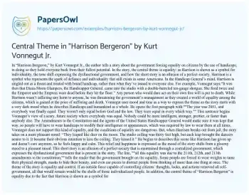 Essay on Central Theme in “Harrison Bergeron” by Kurt Vonnegut Jr.