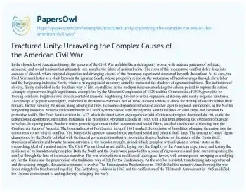 Essay on Fractured Unity: Unraveling the Complex Causes of the American Civil War