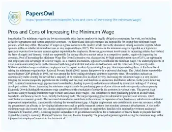 Essay on Pros and Cons of Increasing the Minimum Wage