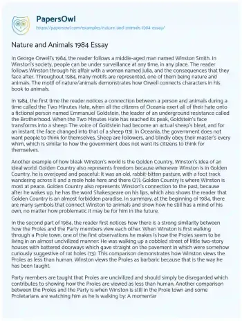 Essay on Nature and Animals 1984 Essay