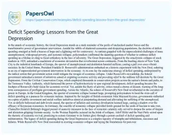 Essay on Deficit Spending: Lessons from the Great Depression