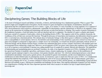 Essay on Deciphering Genes: the Building Blocks of Life