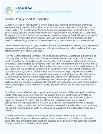 Essay on Gandhi: a very Short Introduction