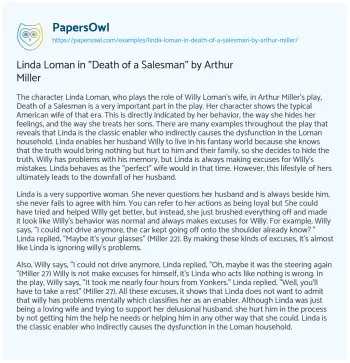 Essay on Linda Loman in “Death of a Salesman” by Arthur Miller