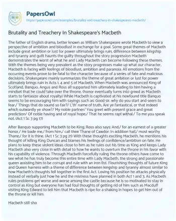 Essay on Brutality and Treachery in Shakespeare’s Macbeth