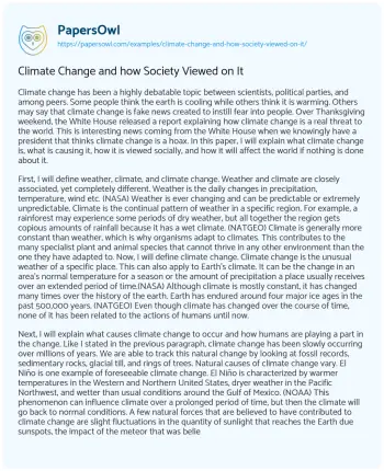 Essay on Climate Change and how Society Viewed on it