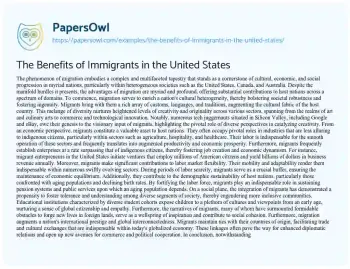 Essay on The Benefits of Immigrants in the United States