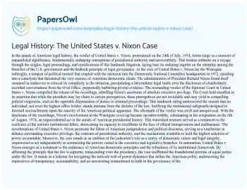 Essay on Legal History: the United States V. Nixon Case