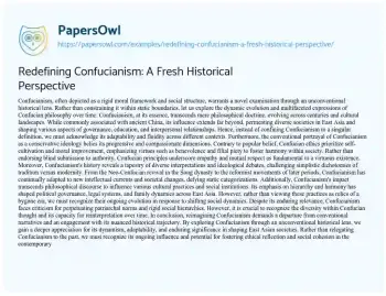 Essay on Redefining Confucianism: a Fresh Historical Perspective