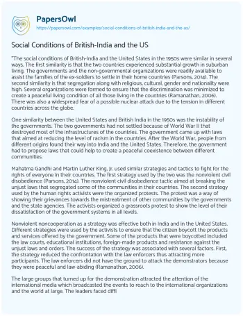 Essay on Social Conditions of British-India and the US