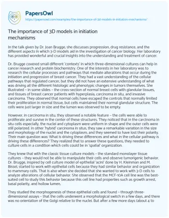 Essay on The Importance of 3D Models in Initiation Mechanisms