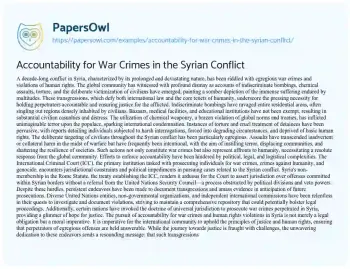 Essay on Accountability for War Crimes in the Syrian Conflict