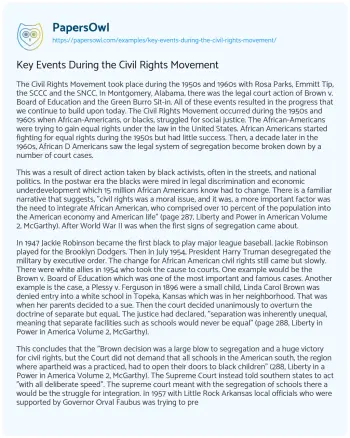 Essay on Key Events during the Civil Rights Movement