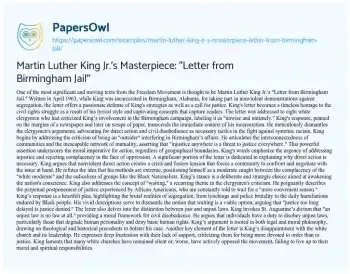 Essay on Martin Luther King Jr.’s Masterpiece: “Letter from Birmingham Jail”