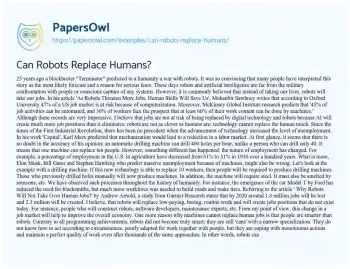 Essay on Can Robots Replace Humans?