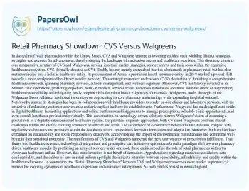 Essay on Retail Pharmacy Showdown: CVS Versus Walgreens