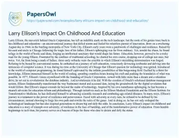 Essay on Larry Ellison’s Impact on Childhood and Education